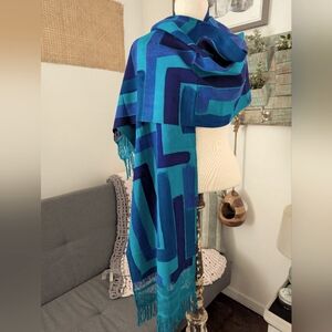 Blue and Teal Geometric Patterned Scarf